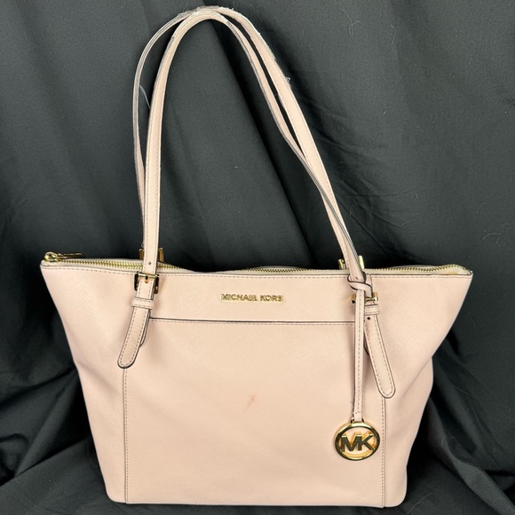 Michael Kors Light Pink Jet Set Top Zip Tote Bag  Saffino Leather & MK Charm - Picture 1 of 14